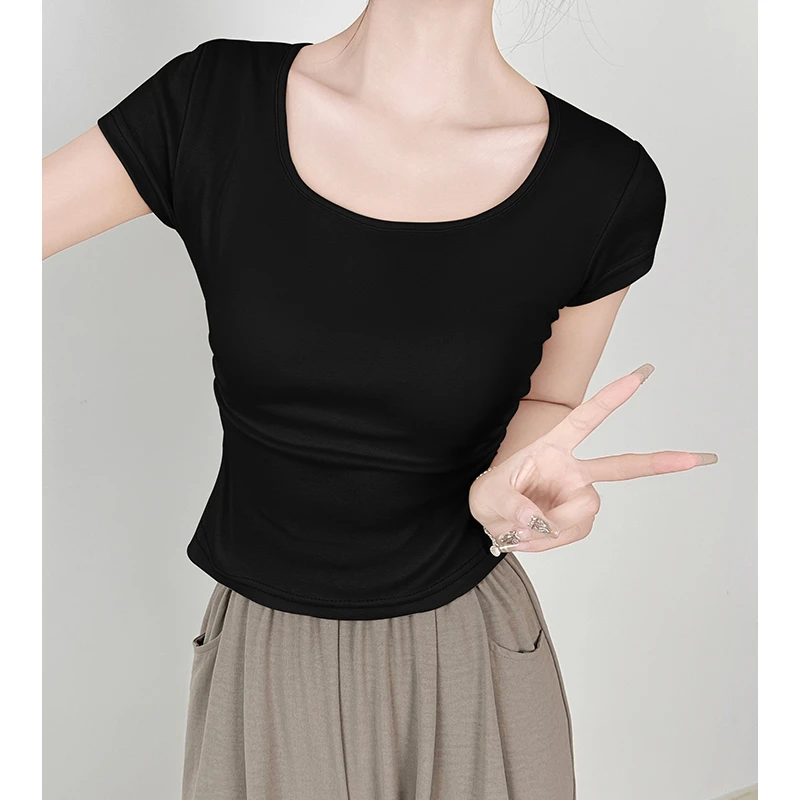 t恤女款2025新款爆款夏季穿搭甜辣妹抗皱设计感显瘦收腰正肩上衣
