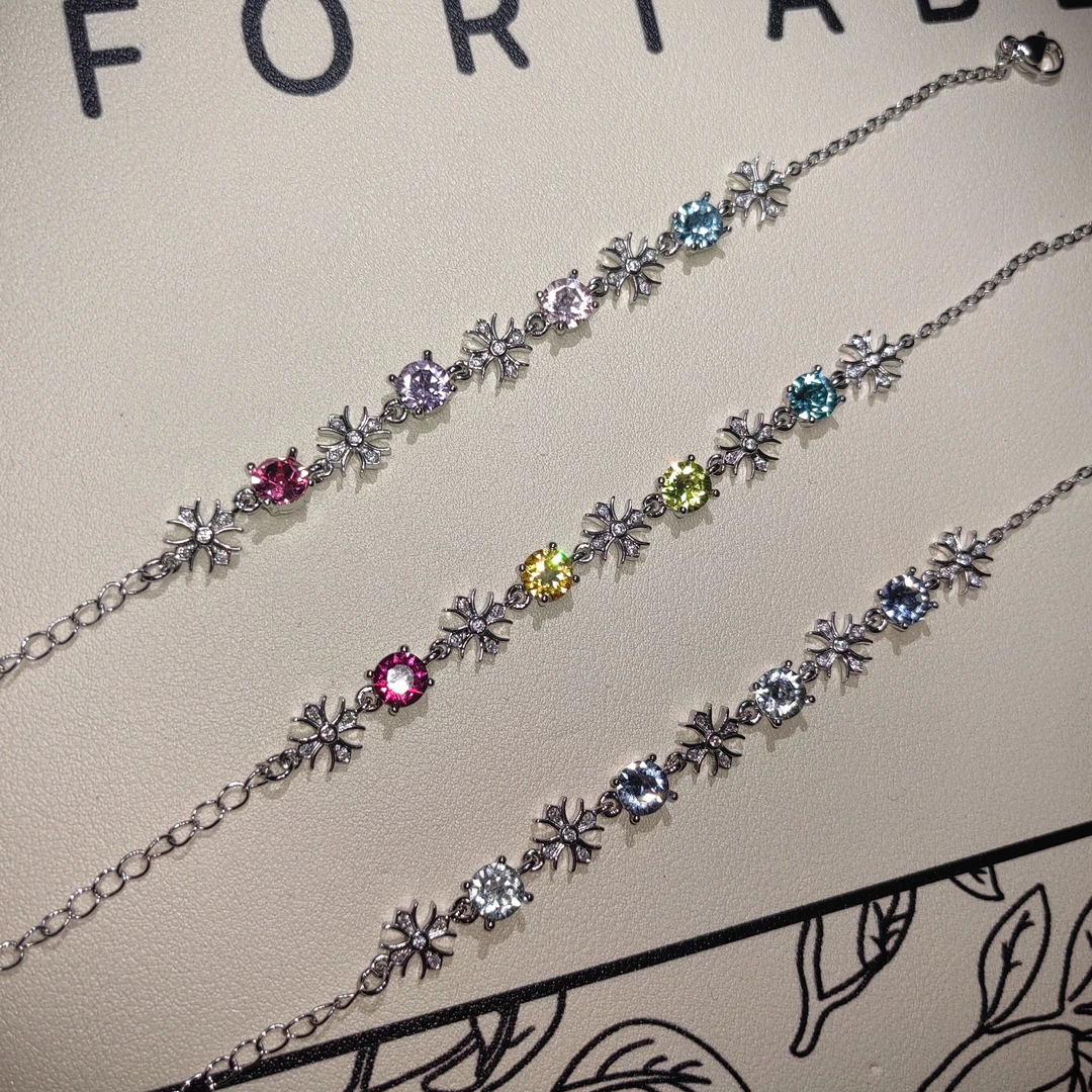 铜合金仿水晶手链 镀银铜合金爆闪华子钻手链夏日百搭轻奢气质