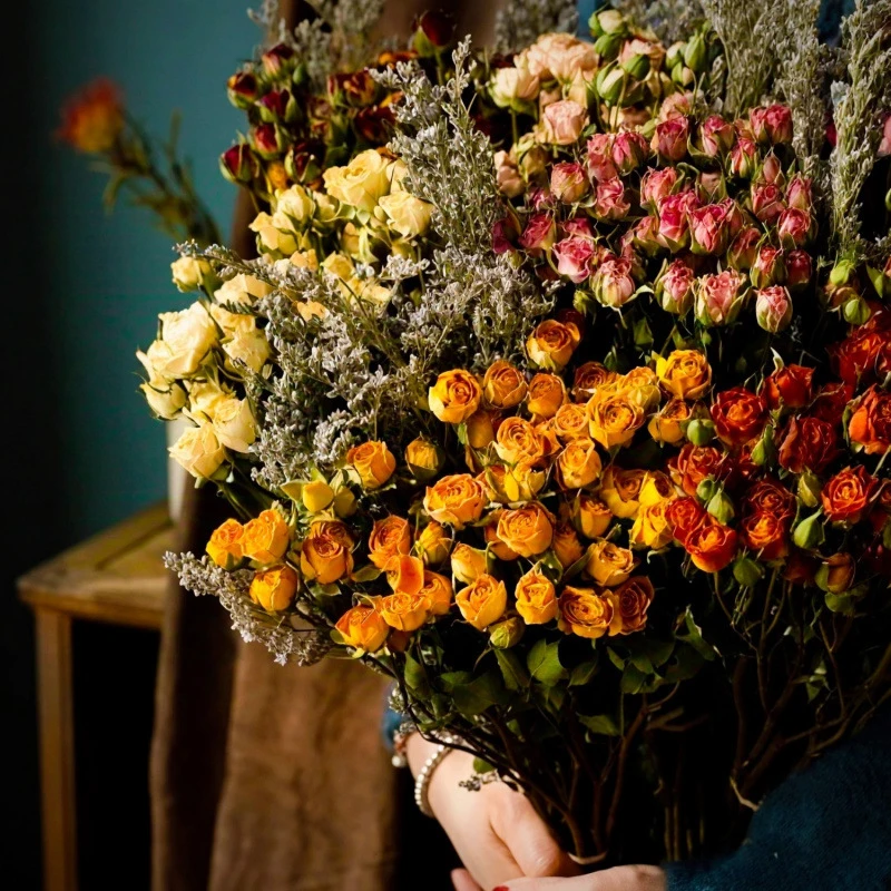 风干真花多头单头玫瑰花天然干花复古装饰客厅拍照摆设