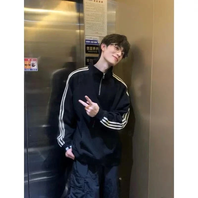秋冬卫衣常规款插肩袖休闲潮流立领长袖不起球拉链韩版ins三条杠
