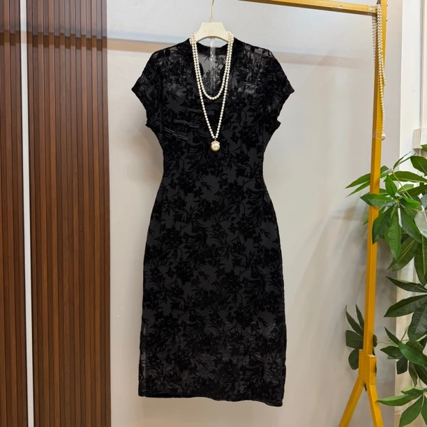 新款大码女装时尚气质复古盘扣新中式旗袍连衣裙