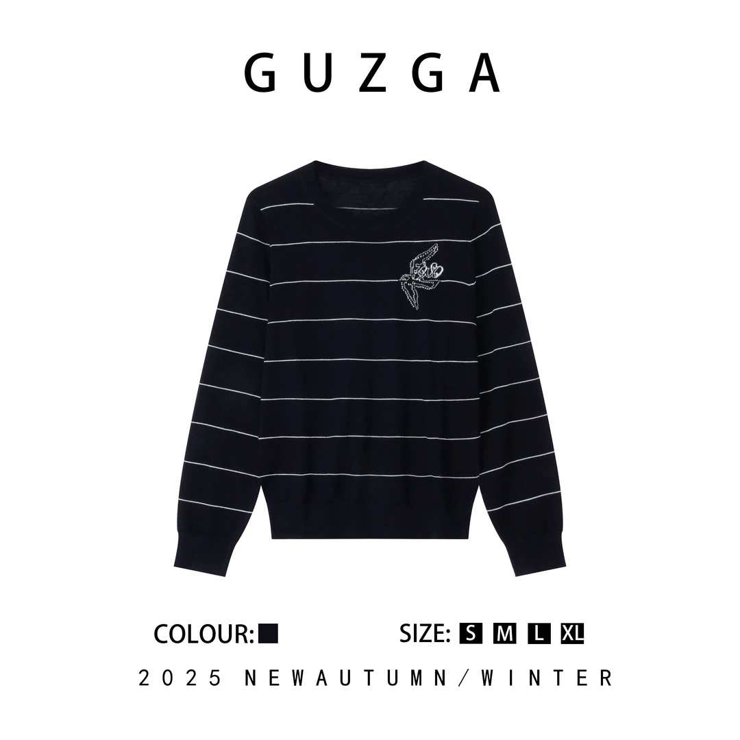 GUZGA【沉鱼落雁】2025秋季上新宽松显瘦条纹休闲舒适打底衫时尚