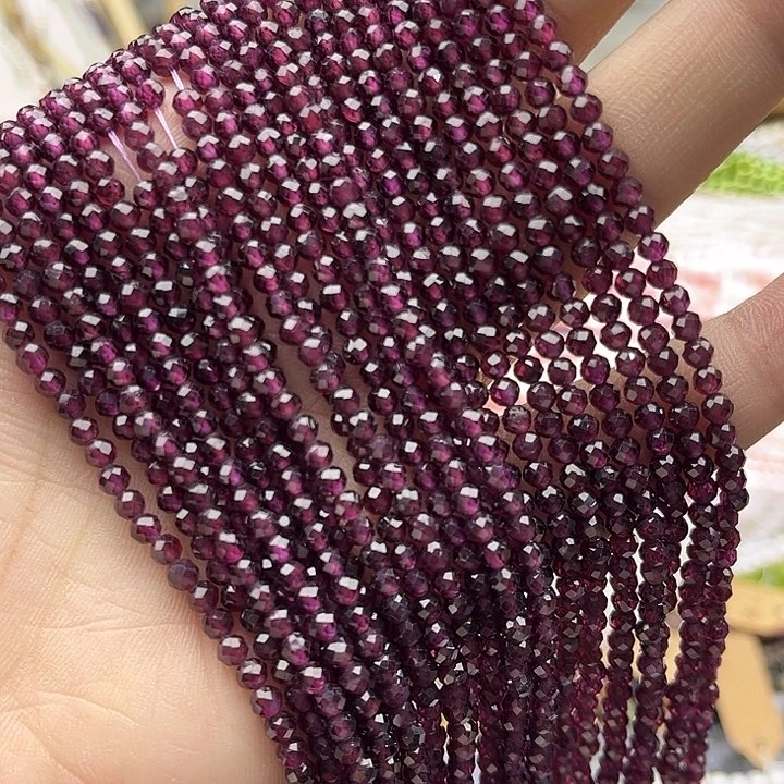 玛瑙/玉髓珠宝半成品未镶嵌一条3mm左右紫牙乌石榴石刻面