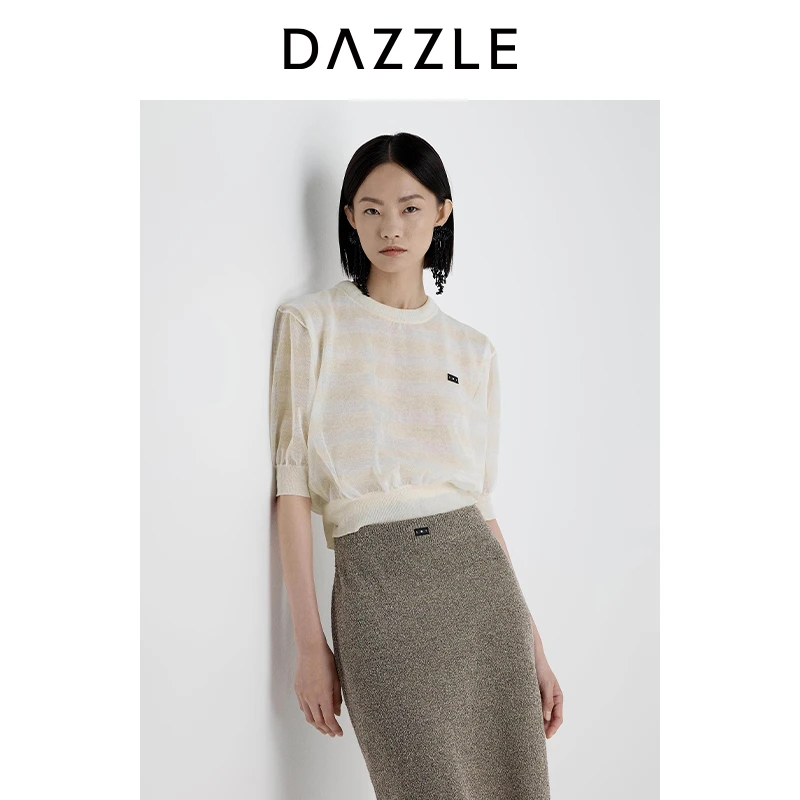 DAZZLE 地素毛衫短袖2025夏新粉红色针织短袖衫2J2E347