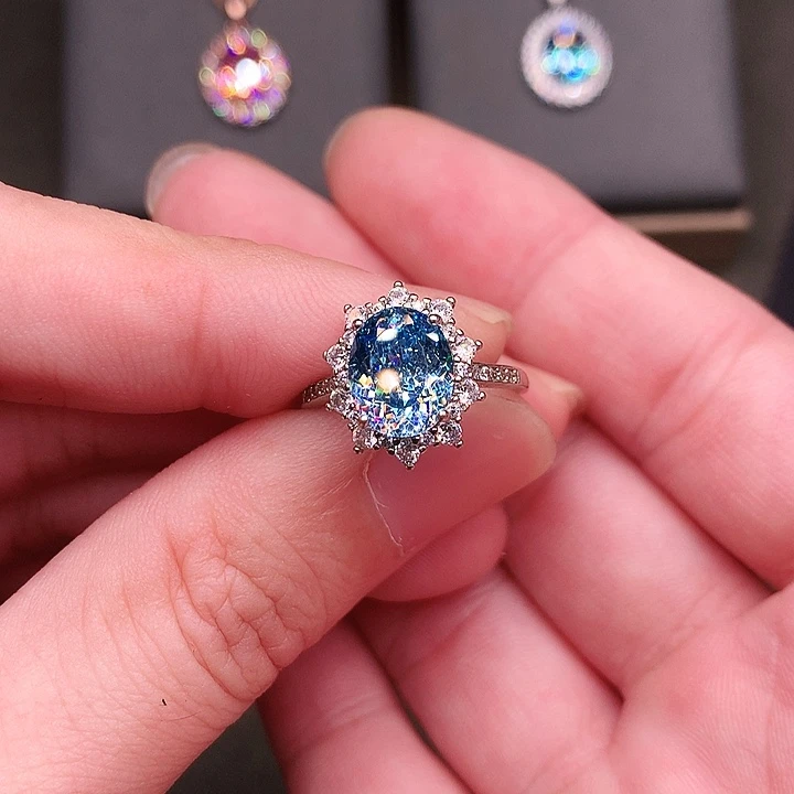 银S925镶嵌戒圈海蓝宝石