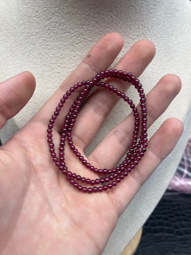 天然3mm圆珠石榴石三圈项链