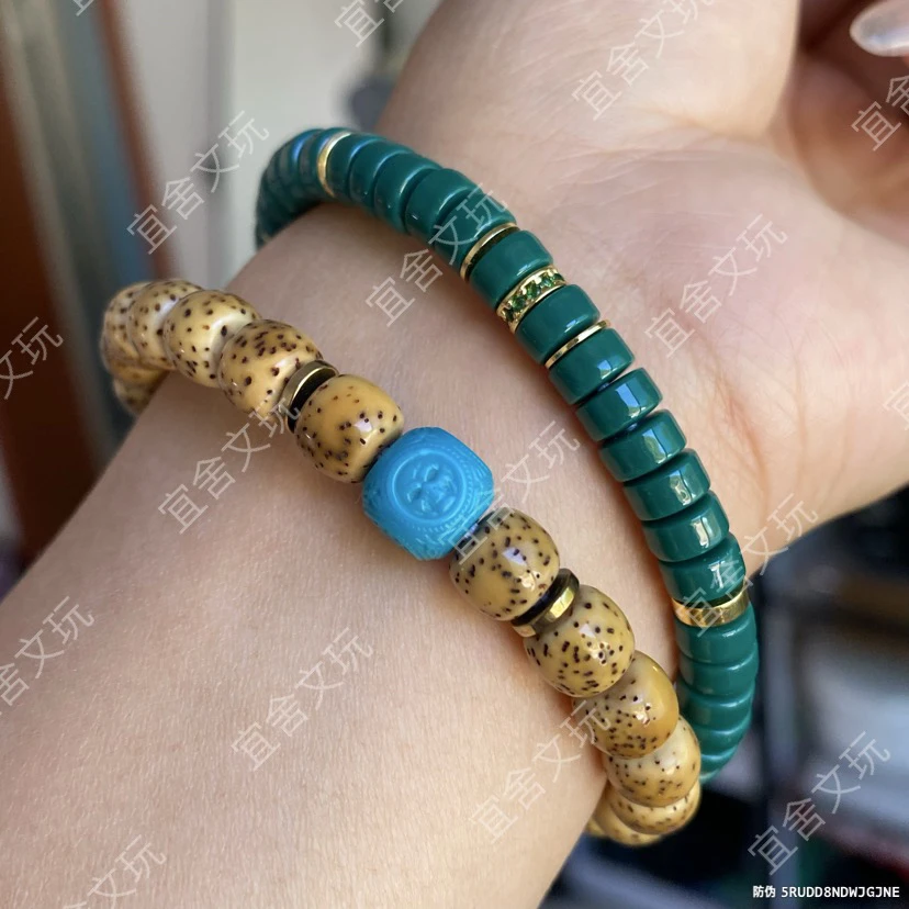 精致百搭设计款药片手串油绿6×3mm 叠戴神器（随机搭配）