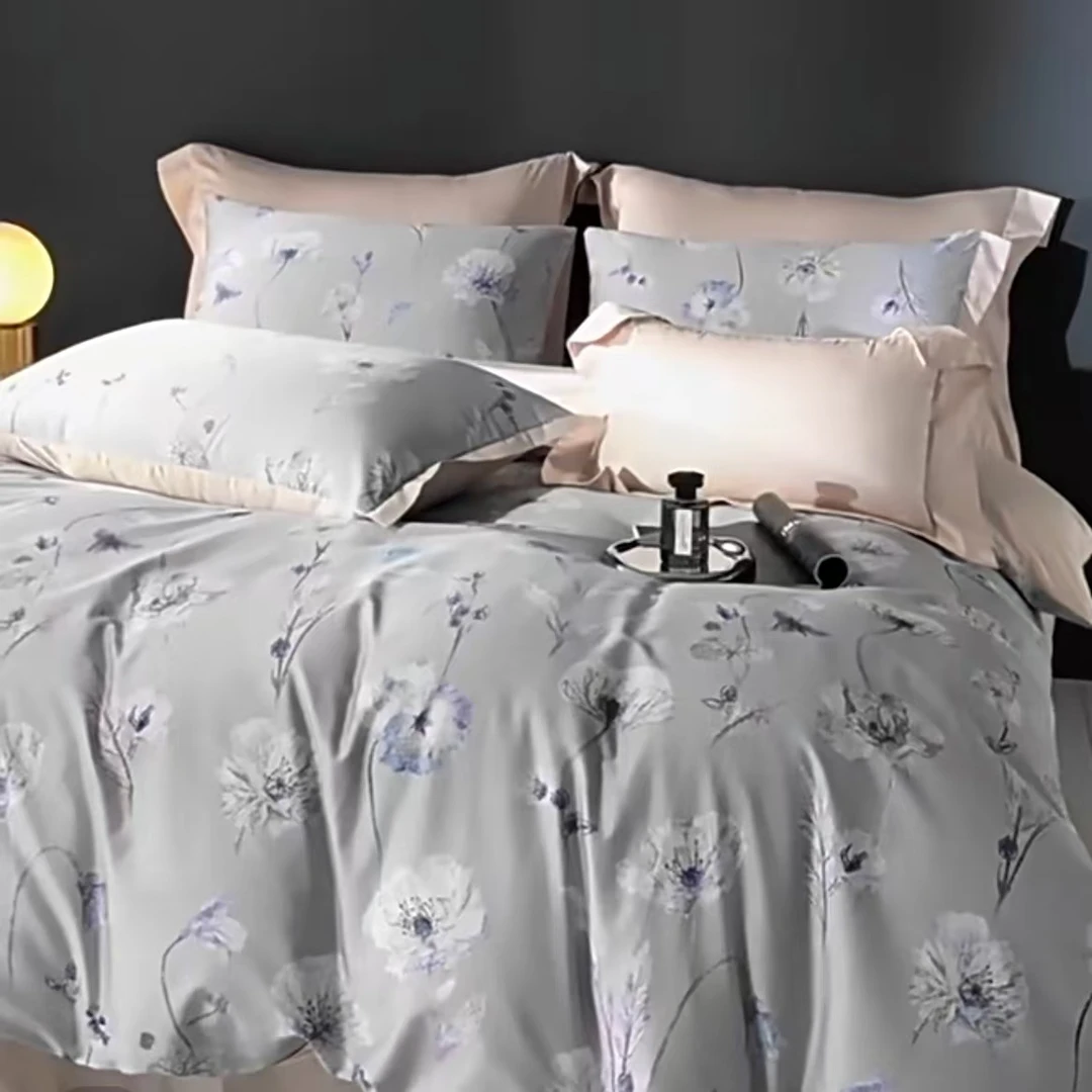 莱斯棉床品洗后定制数码印花简约四件套全棉亲肤床单