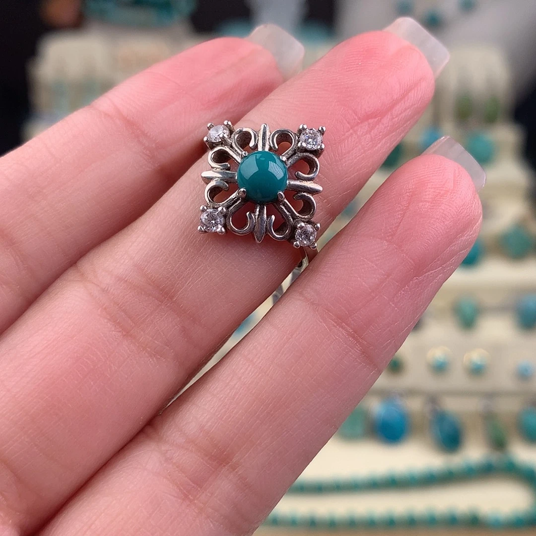 绿松石银S925镶嵌戒指