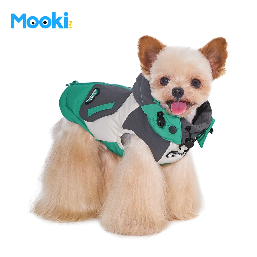 mookipet狗狗羽绒服宠物比熊冬季可牵引可脱卸连帽90白鸭绒马甲