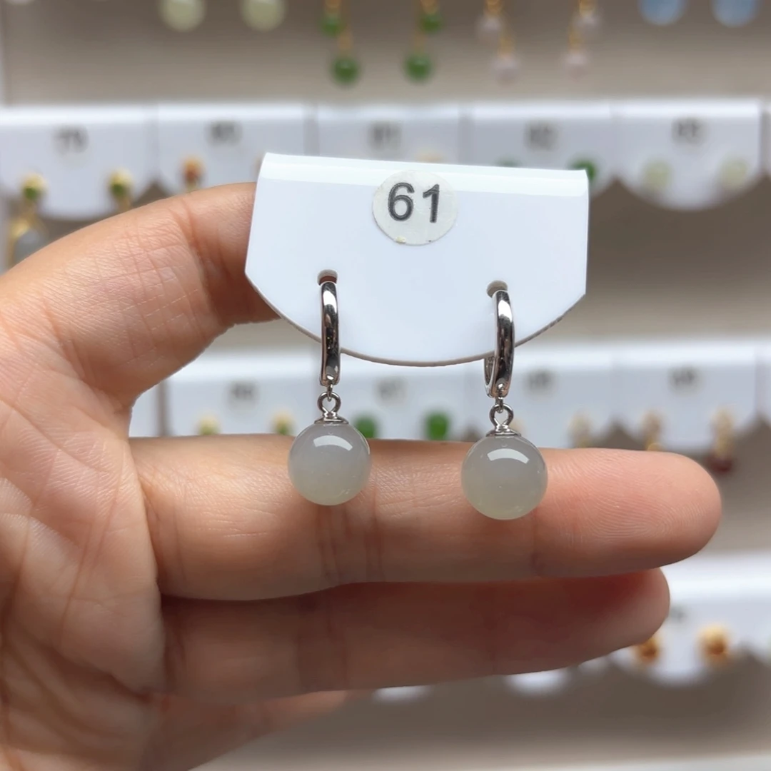 和田玉银S925镶嵌耳饰