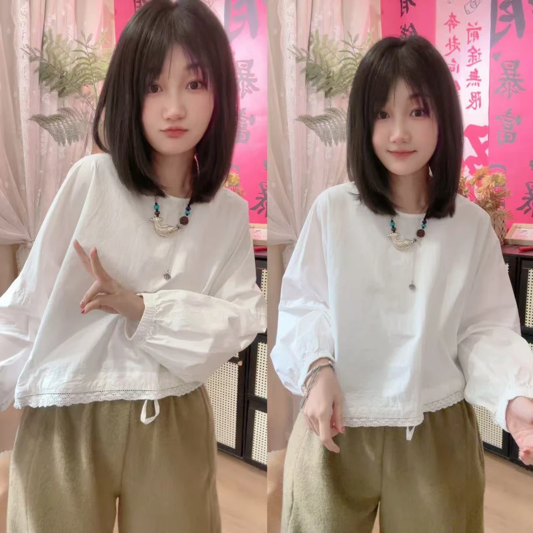 【钢琴曲】【宽松休闲】时尚百搭个性宽松遮肉花边刺绣上衣