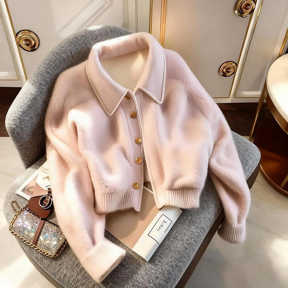 韩版粉色气质甜美短外套女装2025冬季高级感减龄洋气加厚夹克上衣