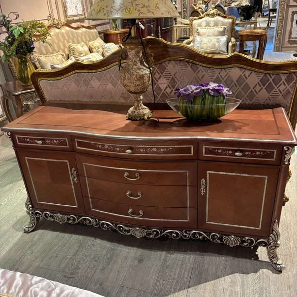 【皇家壹号】欧式高奢宫廷玄关雕花古典六斗两门餐边柜157*51*71TY