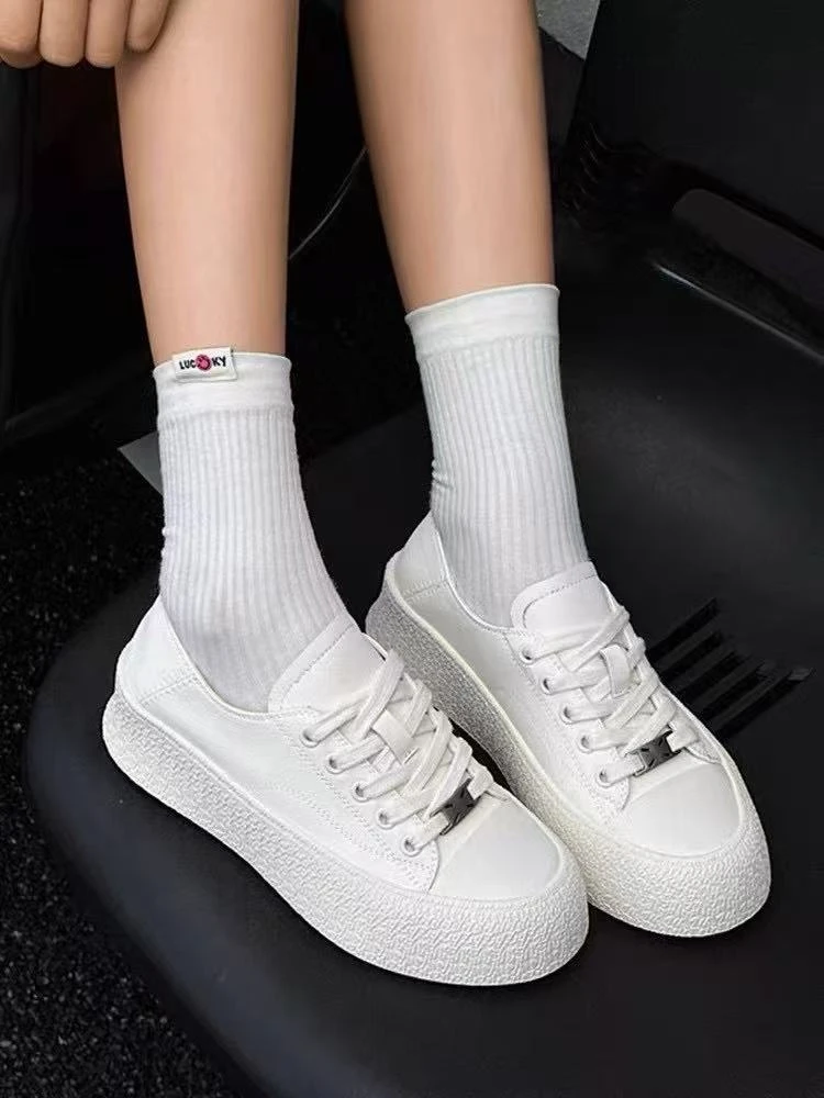 028新款真皮百搭厚底两穿小白鞋