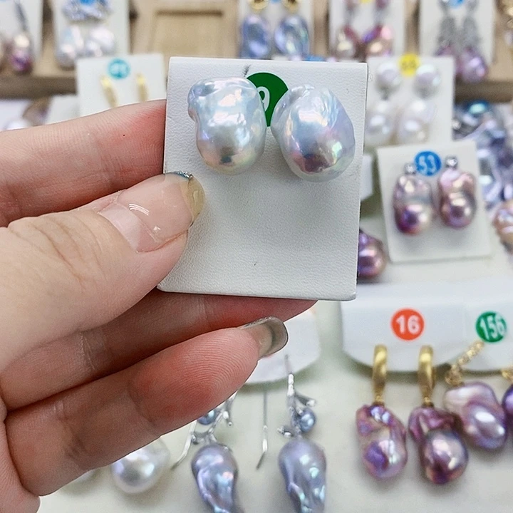 银S925镶嵌耳饰淡水珍珠张***1