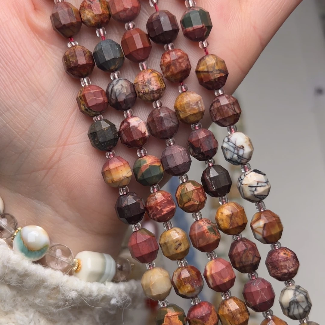 玛瑙/玉髓合金珠宝半成品K323。9mm天然毕加索转运柱一条