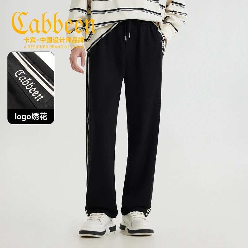 卡宾男装 LOGO绣花休闲裤2025春夏新款定制侧边织带运动休闲