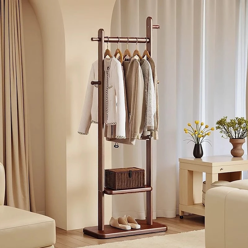 黑胡桃色实木挂衣架高级感落地衣帽架子结实耐用家用卧室小型挂架