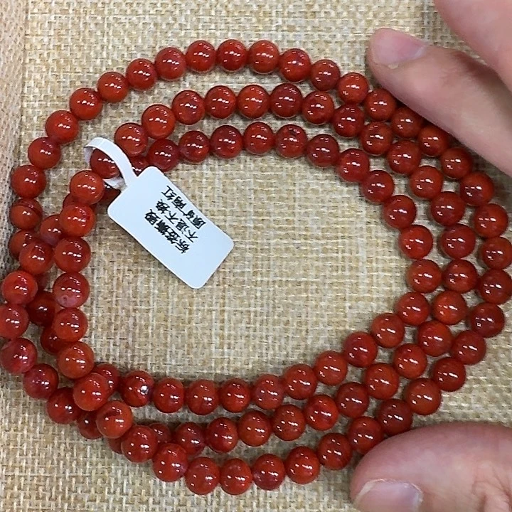 南红玛瑙未镶嵌手链项链多圈原矿牛血红火焰纹7