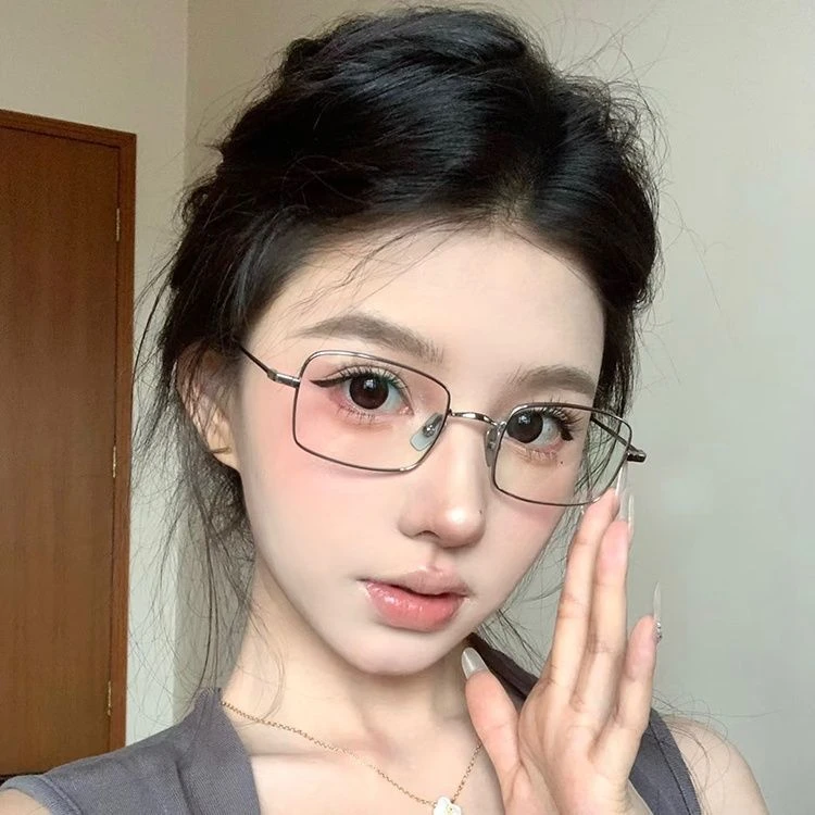 时尚金丝小方框眼镜女近视可配度数素颜高智银框纯欲防蓝光眼睛架
