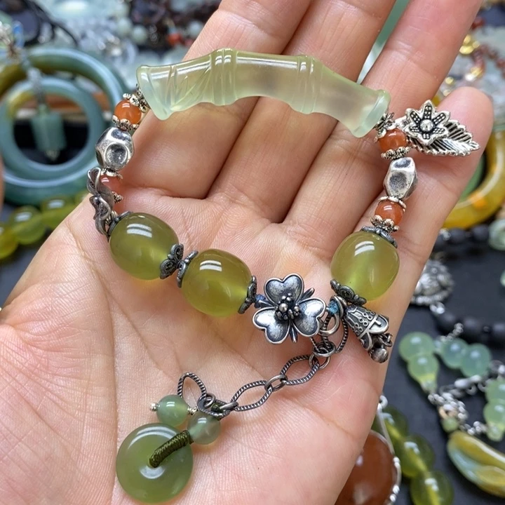 未镶嵌蛇纹石玉手链鸟***飞