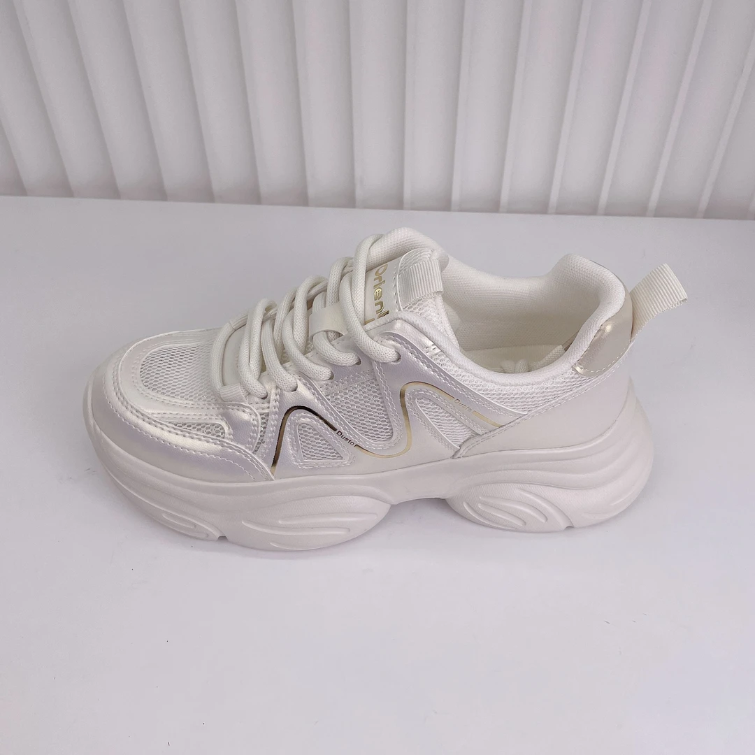 老爹鞋女2025春季新款休闲圆头厚底系带网布拼接运动女鞋1315