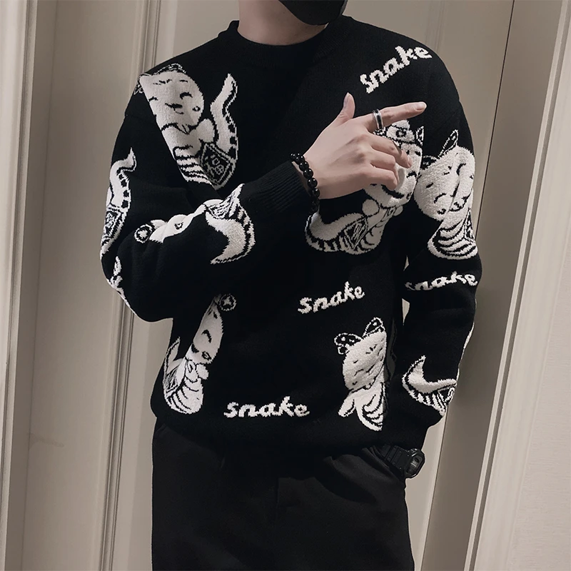卡通提花毛衣男款冬季爆款2025新款男士秋冬装贺岁蛇年打底针织衫
