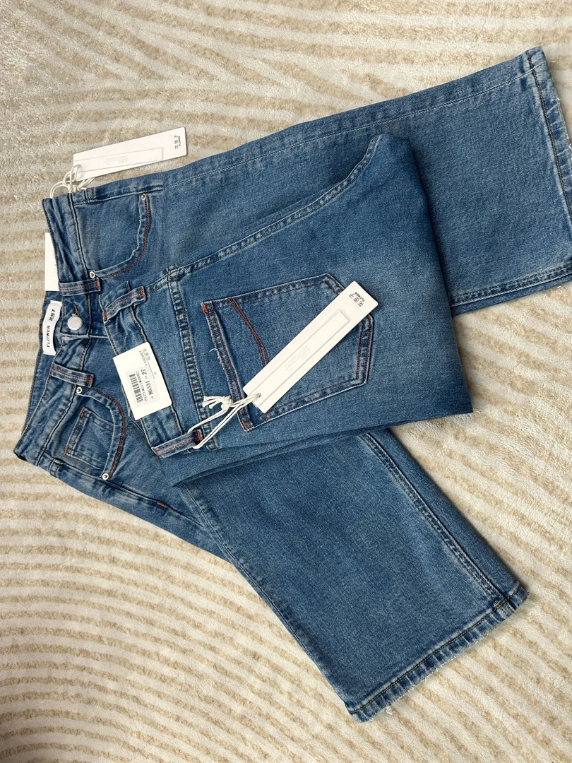 SU【331】花86愫雅MWMA高级撞色无弹窄版阔腿牛仔裤~