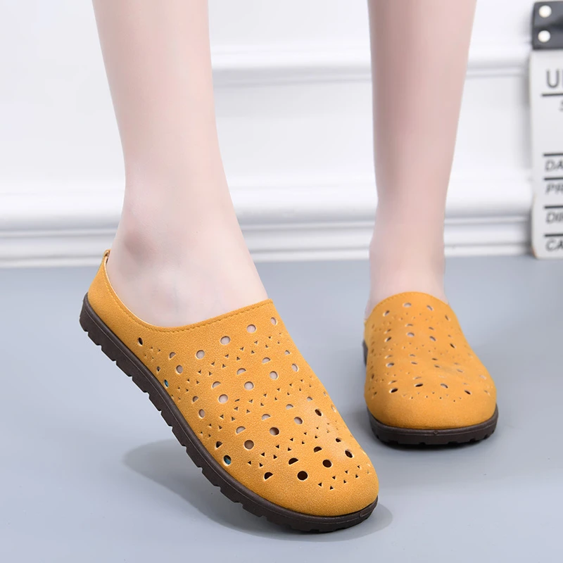 博肯镂空包头半拖鞋女2025年夏季新款外穿厚底休闲凉拖鞋百搭软底