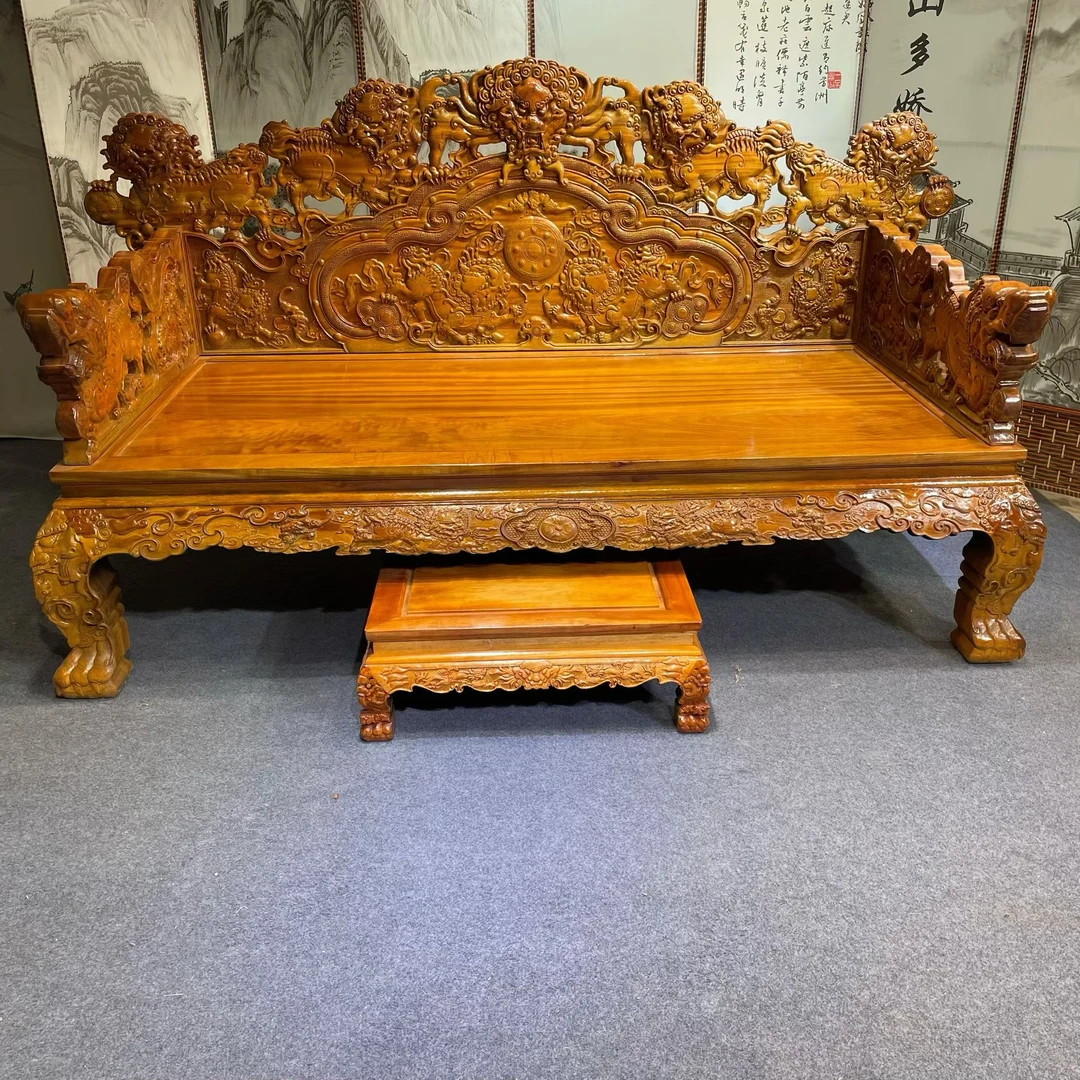 古典仿古雕狮子罗汉床实木榫卯结构客厅卧室