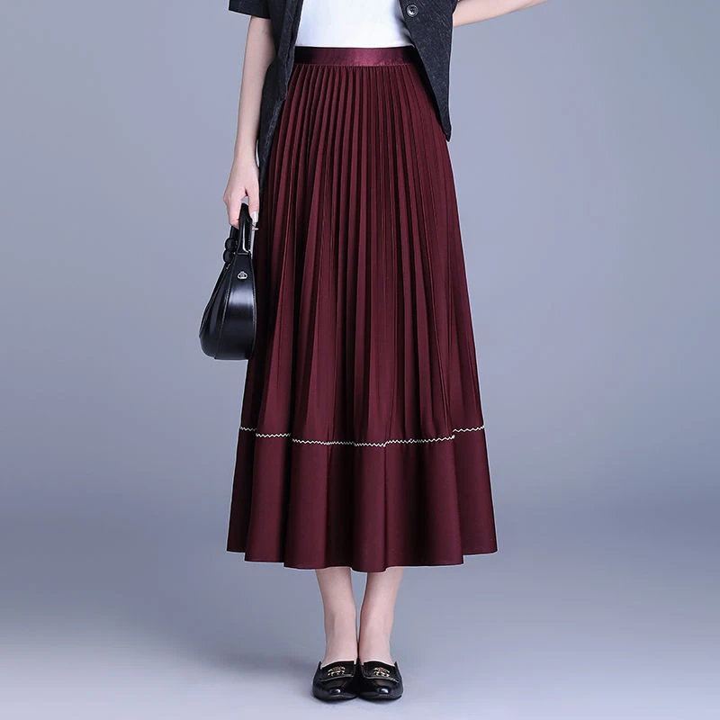 垂坠感百褶半身裙女春秋2025新款显瘦高档长裙到脚踝大摆a字伞裙