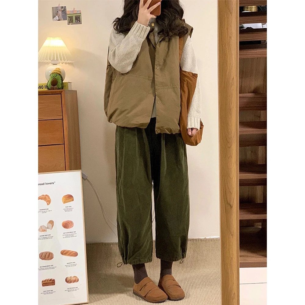 孕妇灯芯绒束脚运动卫裤冬加绒小个子宽松哈伦阔腿直筒休闲奶奶裤