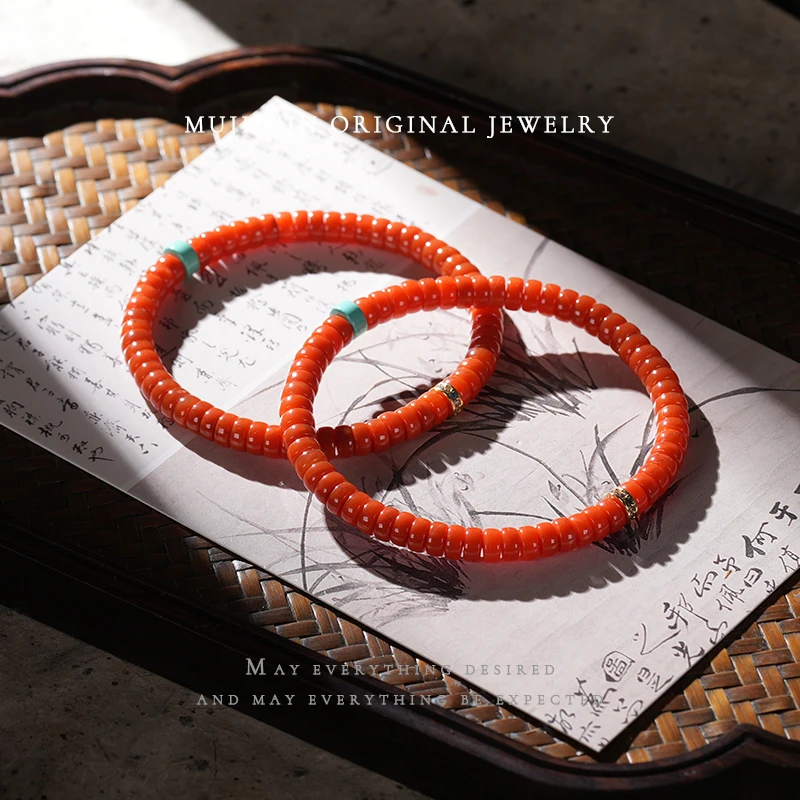 【木槿槿】天然南红玛瑙直切手链女款时尚饰品手串多样性发一约6mm