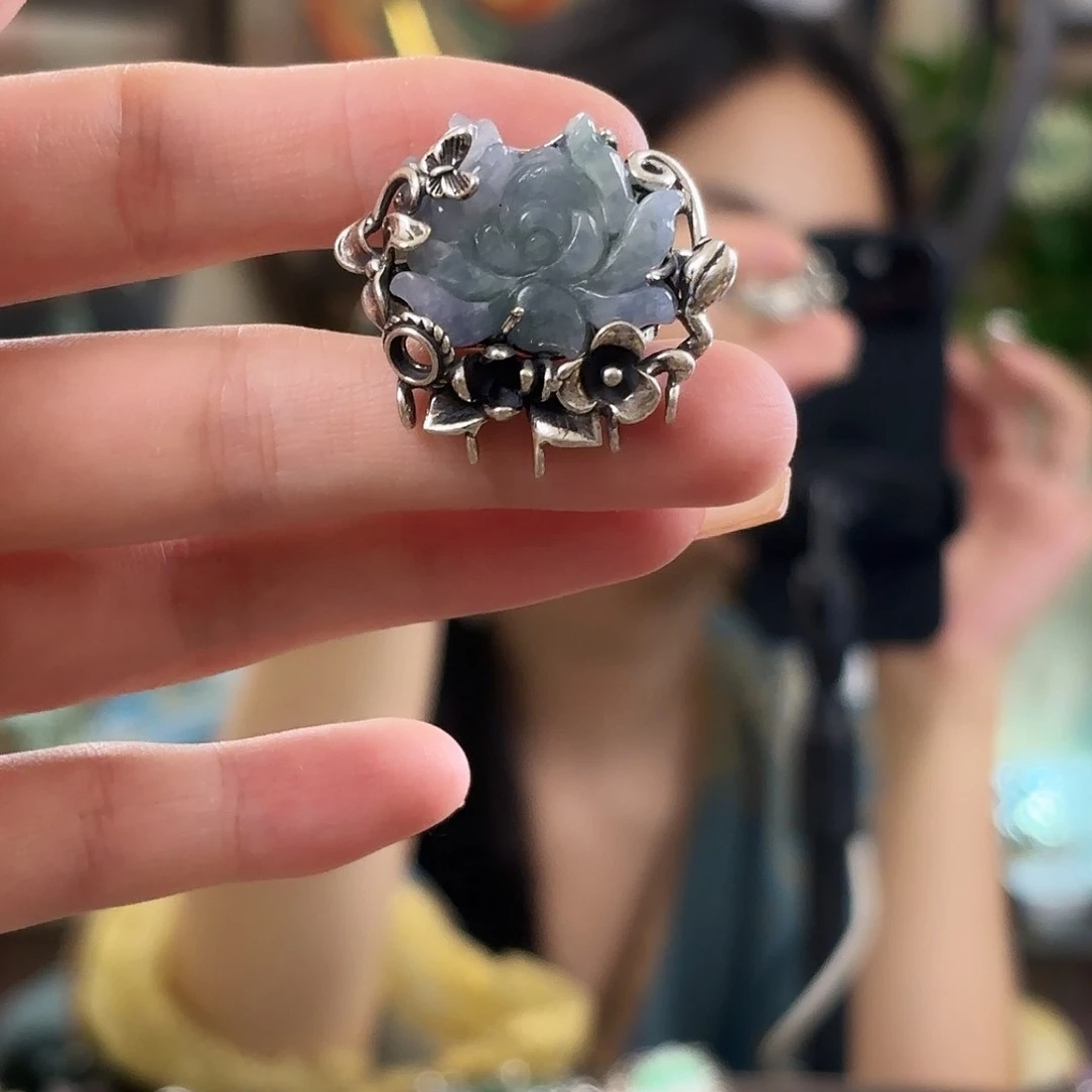 翡翠银S925镶嵌戒指翡翠