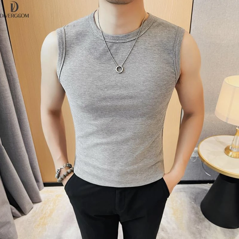 DIIIVERGOM马甲薄款弹力棉修身背心无袖T恤男士薄款修身圆领锦纶