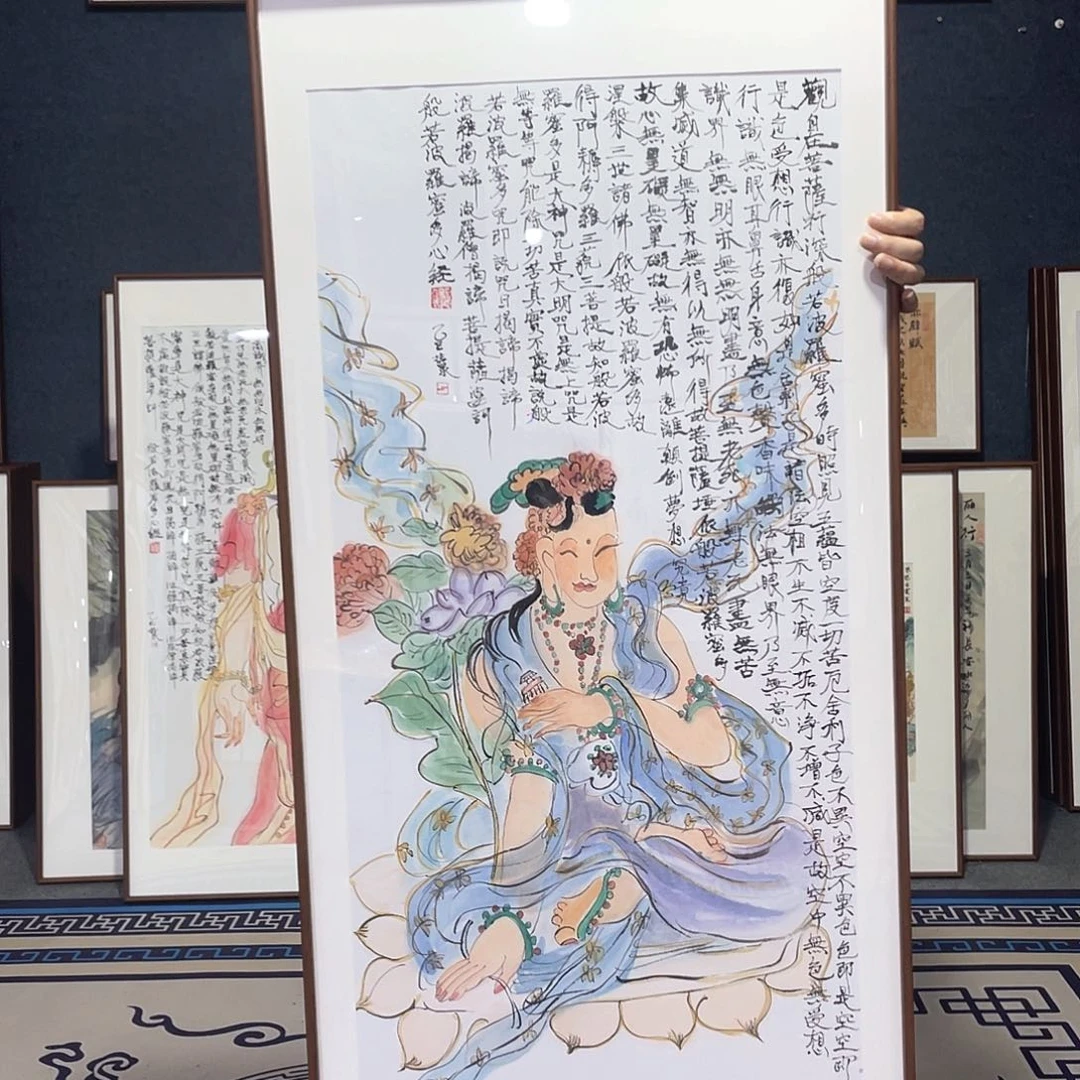 国画手绘画作品带框60/120