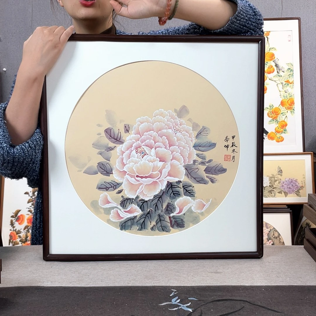 国画手绘带框尺寸：53*53