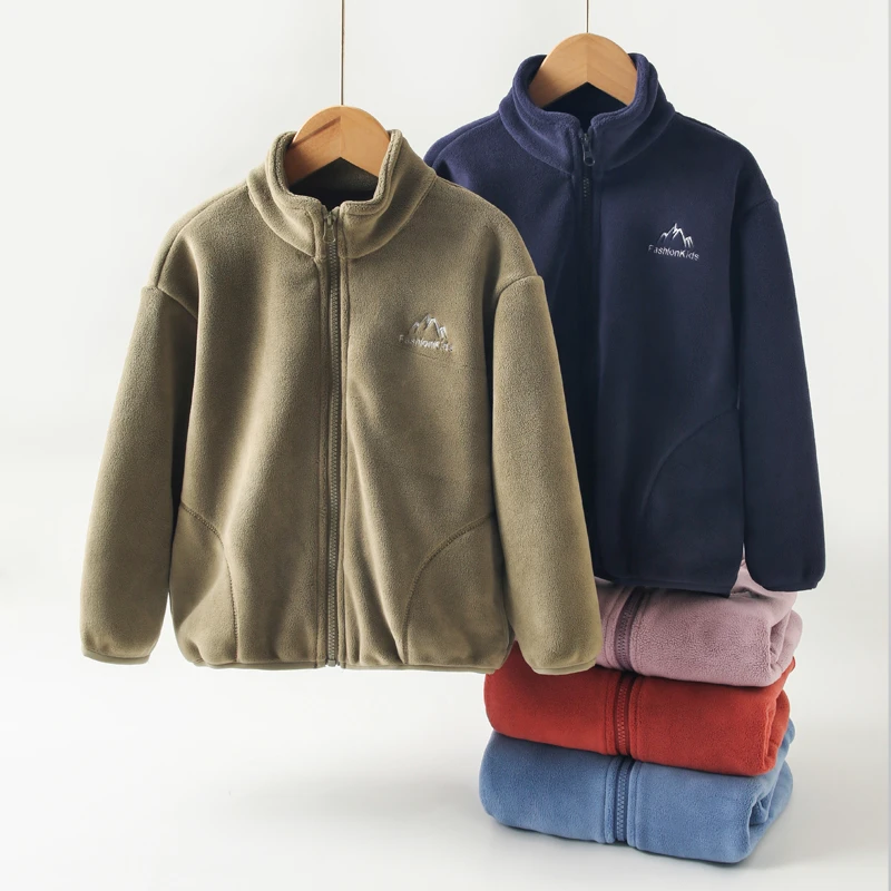 儿童奥粒绒外套男童加绒卫衣秋冬款童装女童加厚抓绒衣棉服棉衣服