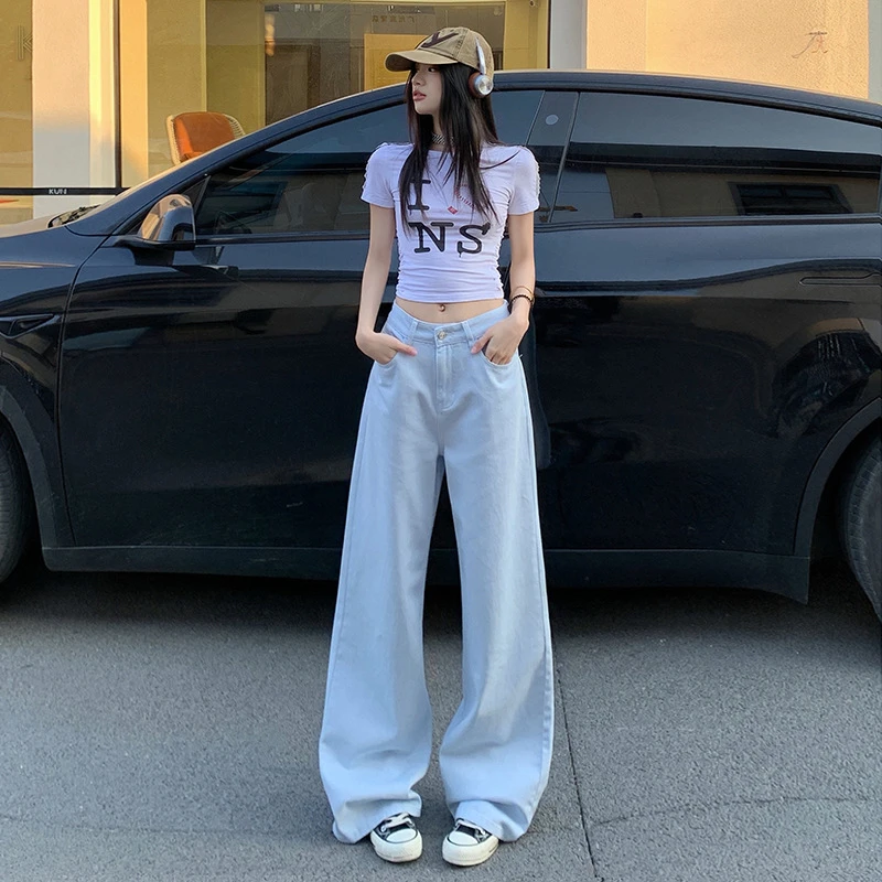 时尚减龄经典多色长裤加长宽松直筒阔腿牛仔裤