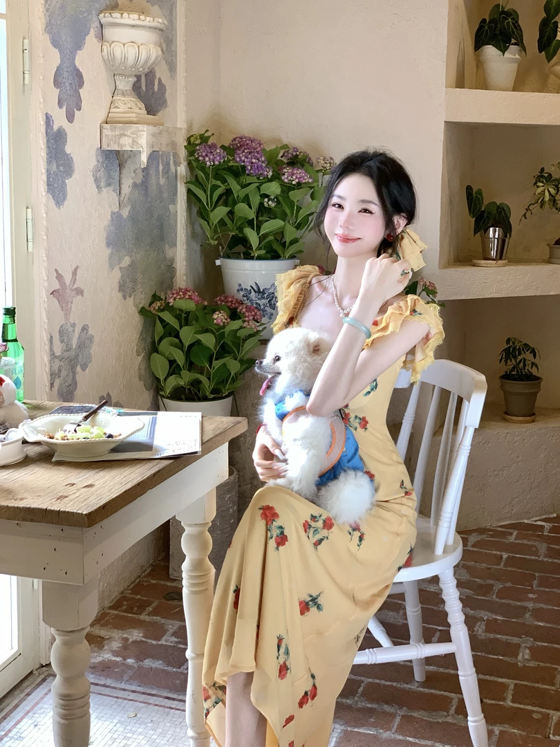 【雅乔定制】明媚美人 法式复古双层荷叶边碎花连衣裙DYLL-25046755