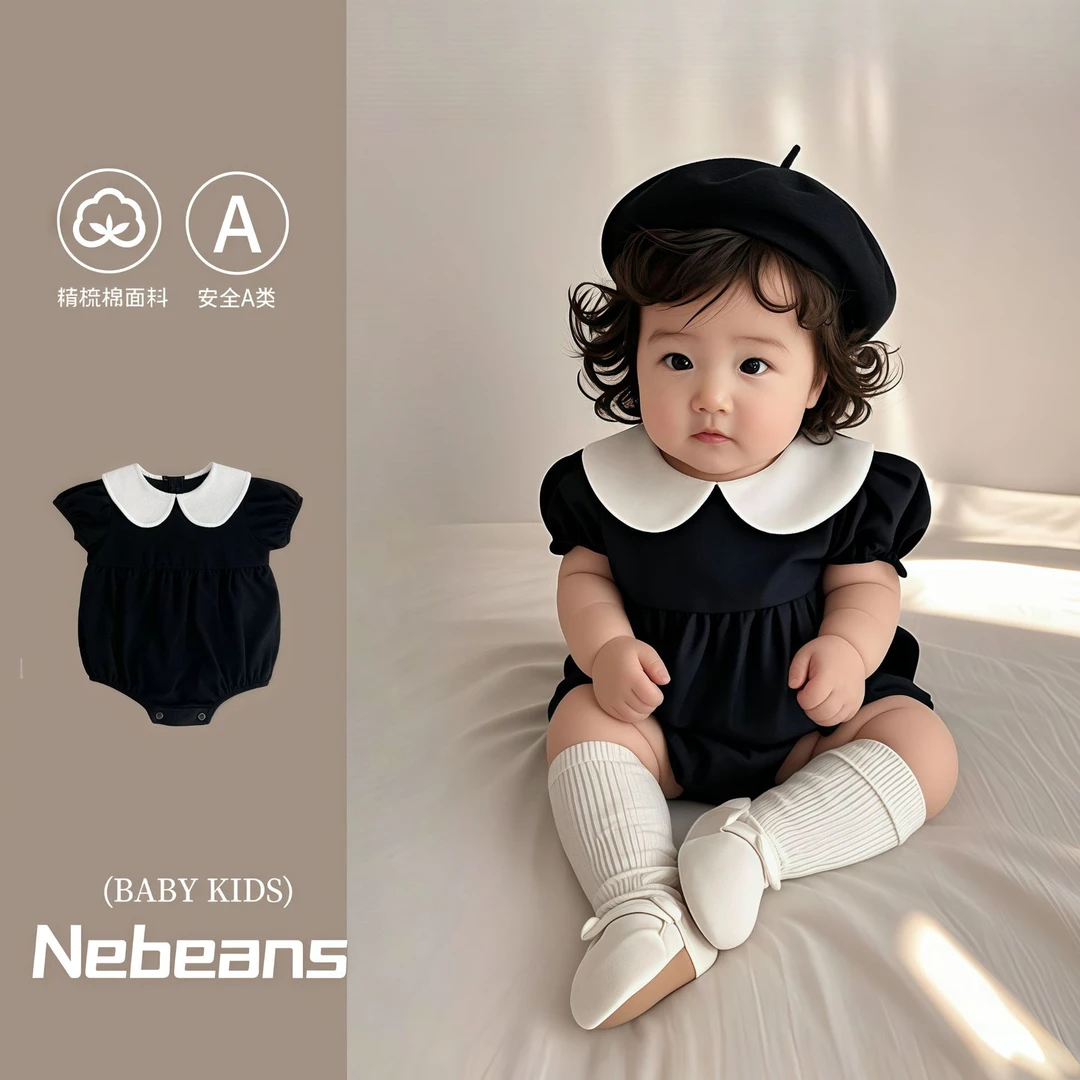 2025夏款新品女宝宝三角包屁衣娃娃领造型小公主范儿棉质哈衣爬服