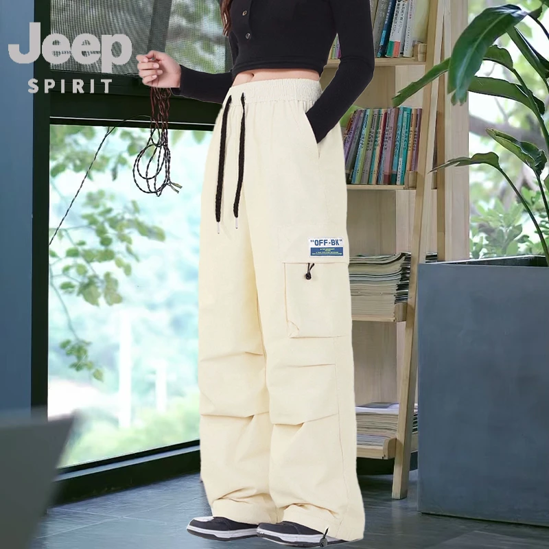 JEEPSPIRIT春秋季宽松户外直筒阔腿美式潮牌百搭运动情侣休闲长裤