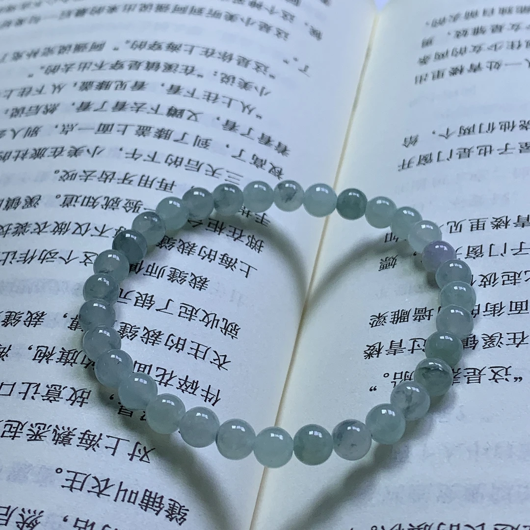 天然缅甸A货翡翠飘花圆珠手串时尚女士百搭卡5.5尺寸