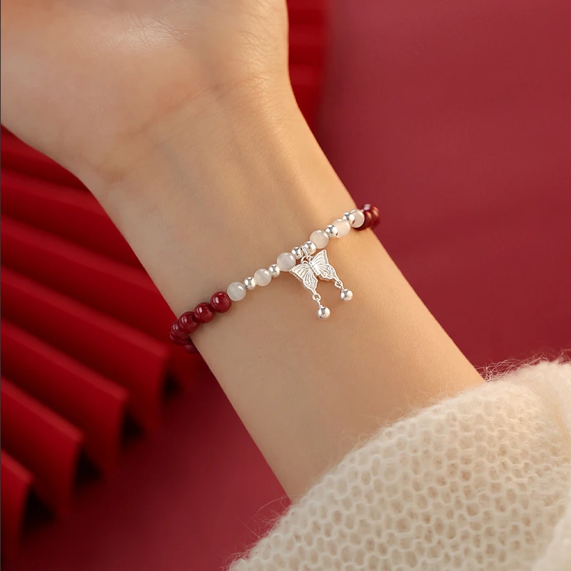 925银手链 925银蝴蝶手串过新年红色2026马本命年女小众手饰闺蜜