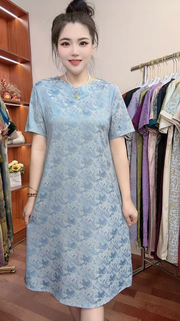 【蓝色吊坠旗袍】2025夏季新款时尚气质显瘦百搭中长款新中式连衣裙