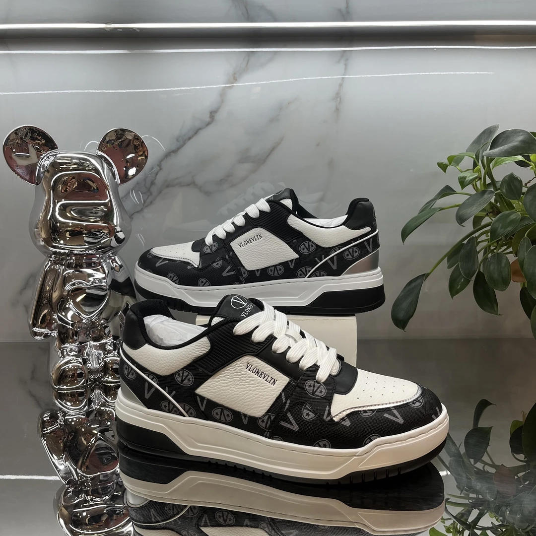 欧货名品VLONEVLTN荔枝纹牛皮时尚拼接XL大底板鞋百搭休闲潮鞋男