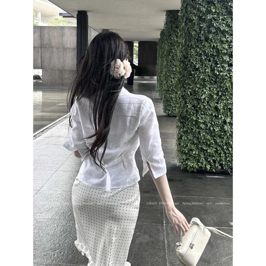 LIBAIYI 超显瘦的亚麻/夏季舒适透气出游翻领百搭中袖衬衫 1668