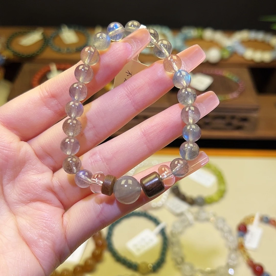 手串水晶银S925镀金镶嵌灰月光2068