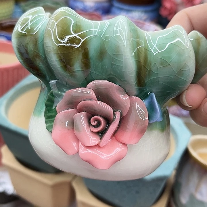 多肉绿植陶瓷花盆9.9包邮，有孔